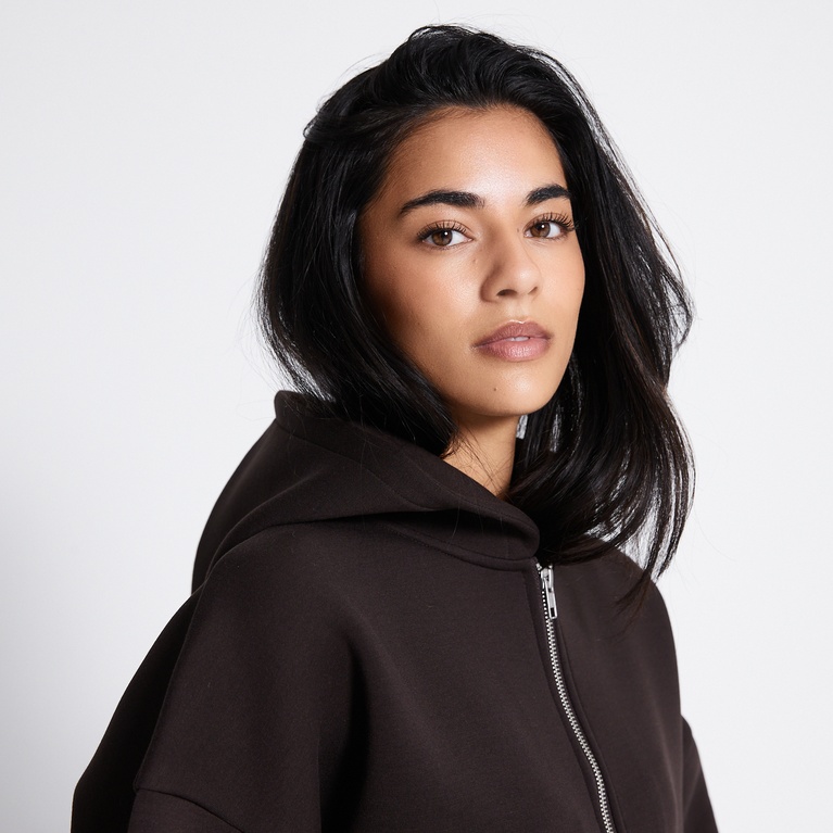 Boxy scuba zip hoodie "Lumi" Brown